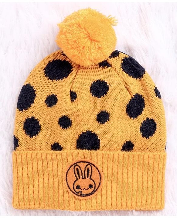 Babyhug Woollen Cap Set Polka Dot Design Mustard & Navy - Diameter 10 cm - NB Yellow