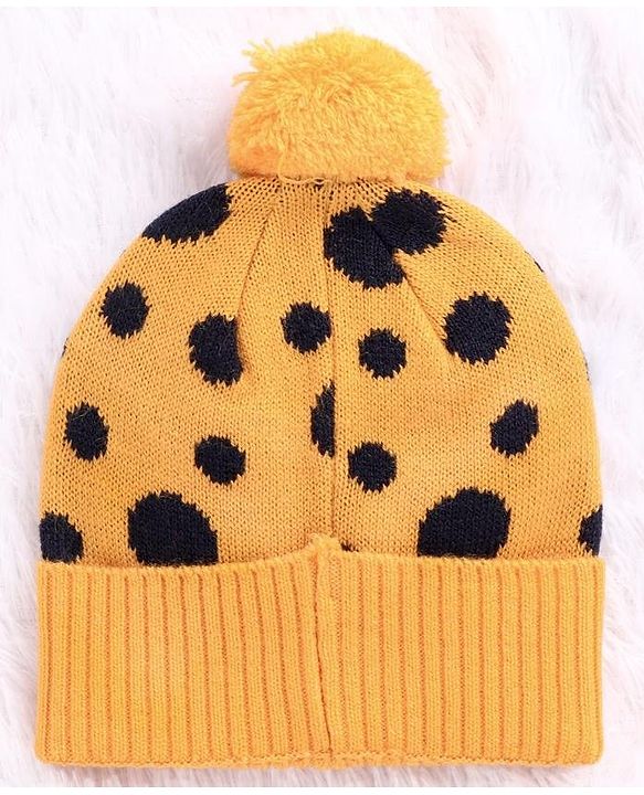 Babyhug Woollen Cap Set Polka Dot Design Mustard & Navy - Diameter 10 cm - NB Yellow