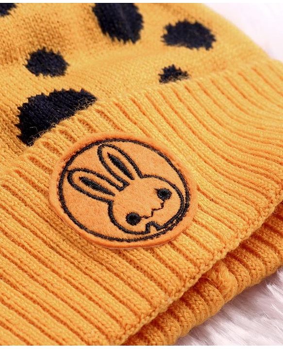 Babyhug Woollen Cap Set Polka Dot Design Mustard & Navy - Diameter 10 cm - NB Yellow