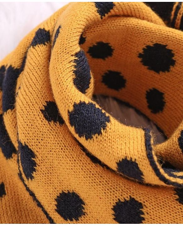 Babyhug Woollen Cap Set Polka Dot Design Mustard & Navy - Diameter 10 cm - NB Yellow