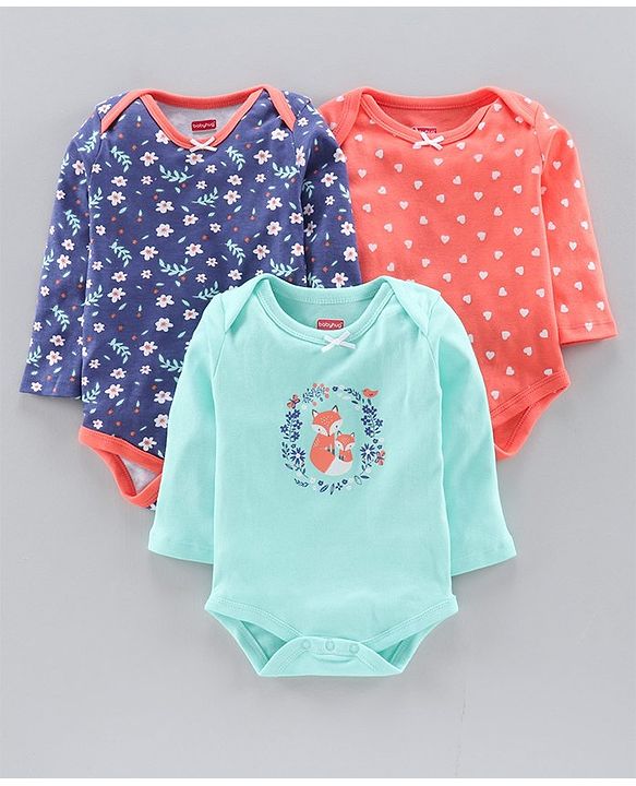 Babyhug 100% Cotton Short Onesies Pack of 3 - Multicolour
