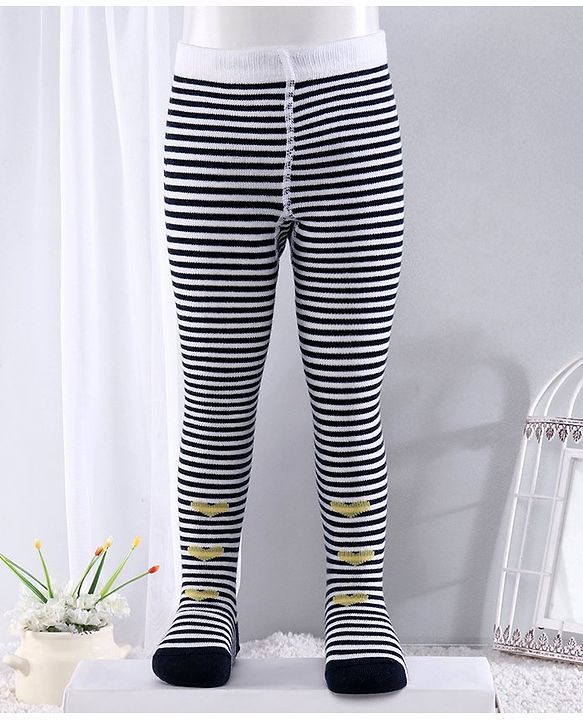 Cute Walk by Babyhug Anti-bacterial Striped Footed Tights - Navy Blue