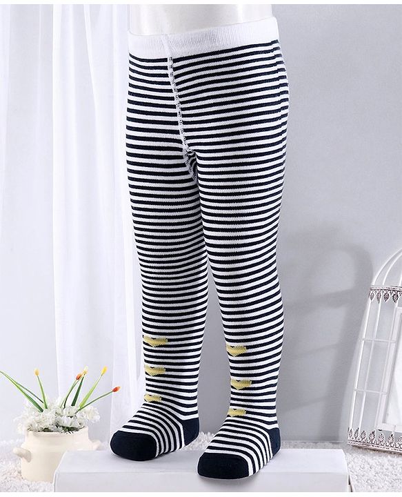 Cute Walk by Babyhug Anti-bacterial Striped Footed Tights - Navy Blue