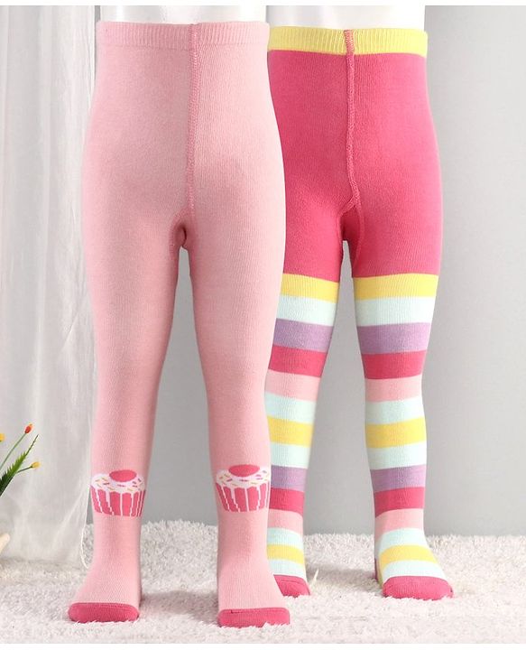 Cutewalk By Babyhug Anti-Bacterial Footed Tights Stripes Design Pack of 2 - Pink