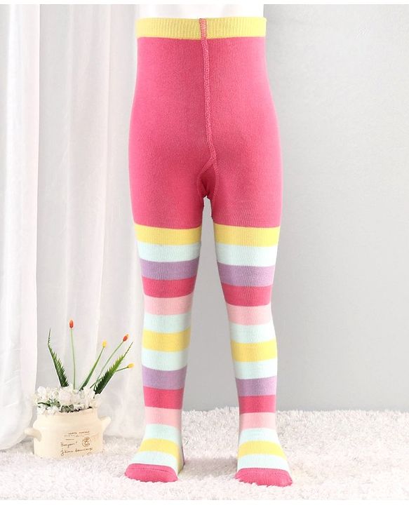 Cutewalk By Babyhug Anti-Bacterial Footed Tights Stripes Design Pack of 2 - Pink