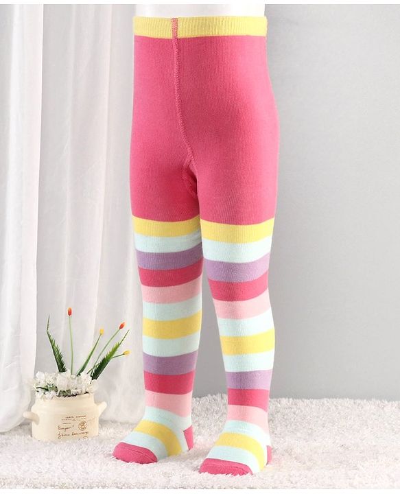 Cutewalk By Babyhug Anti-Bacterial Footed Tights Stripes Design Pack of 2 - Pink