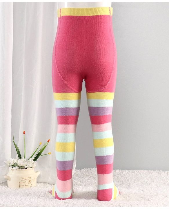 Cutewalk By Babyhug Anti-Bacterial Footed Tights Stripes Design Pack of 2 - Pink
