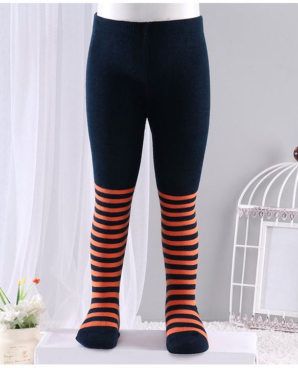 Cute Walk by Babyhug Anti-bacterial Striped Footed Tights - Dark Navy Blue