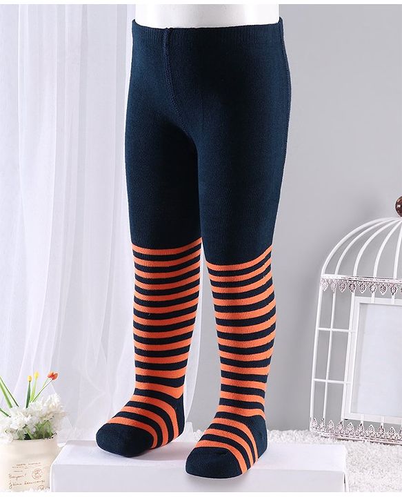 Cute Walk by Babyhug Anti-bacterial Striped Footed Tights - Dark Navy Blue