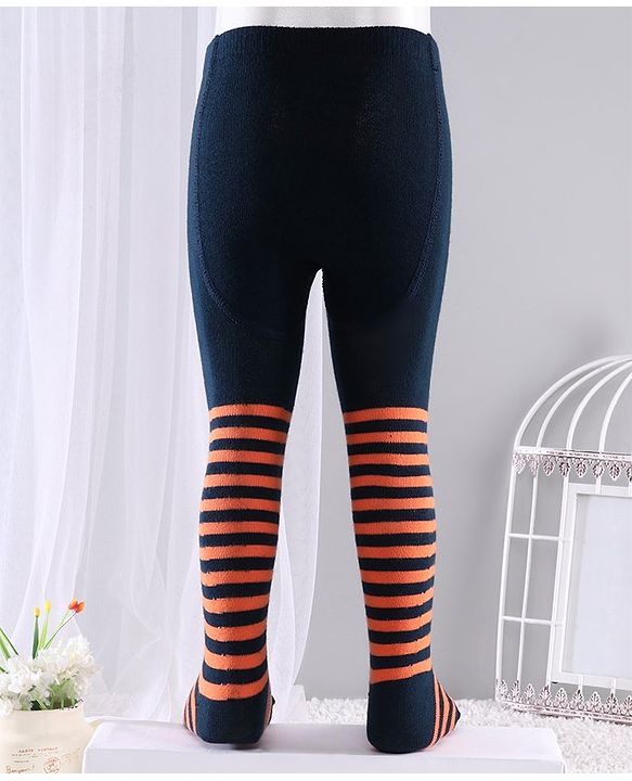 Cute Walk by Babyhug Anti-bacterial Striped Footed Tights - Dark Navy Blue