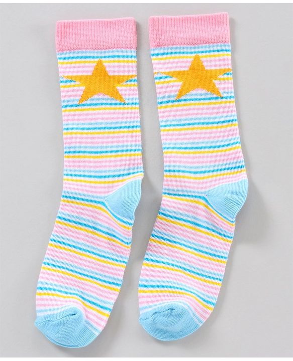 Pine Kids Mid Calf Length Anti-Microbial Socks Pack of 5 - Pink Blue