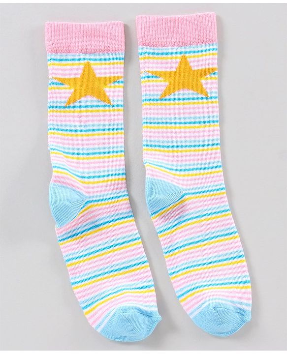 Pine Kids Mid Calf Length Anti-Microbial Socks Pack of 5 - Pink Blue