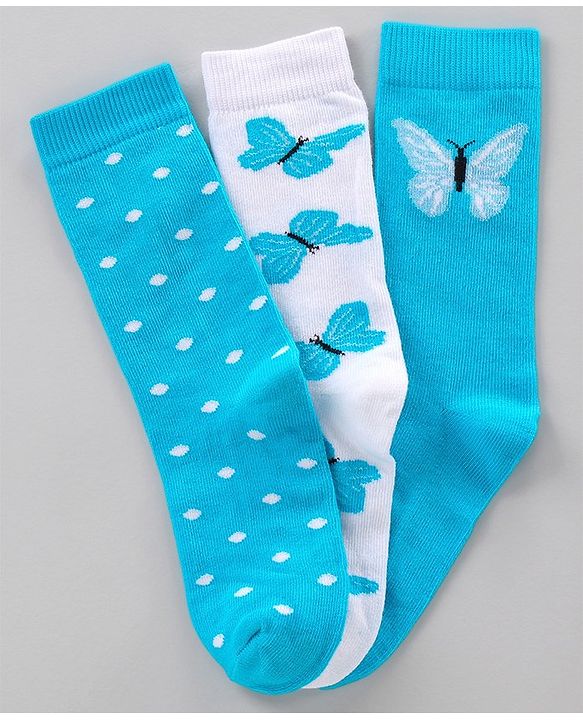 Pine Kids Mid Calf Length Anti-bacterial Socks Polka Dot Design Pack of 3 - Blue
