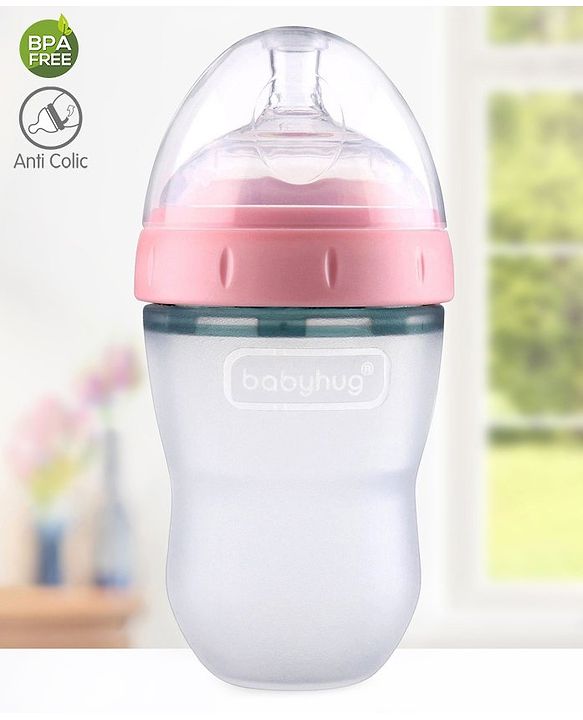 Babyhug Silicone Feeding Bottle Pink - 240 ml
