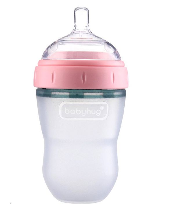 Babyhug Silicone Feeding Bottle Pink - 240 ml