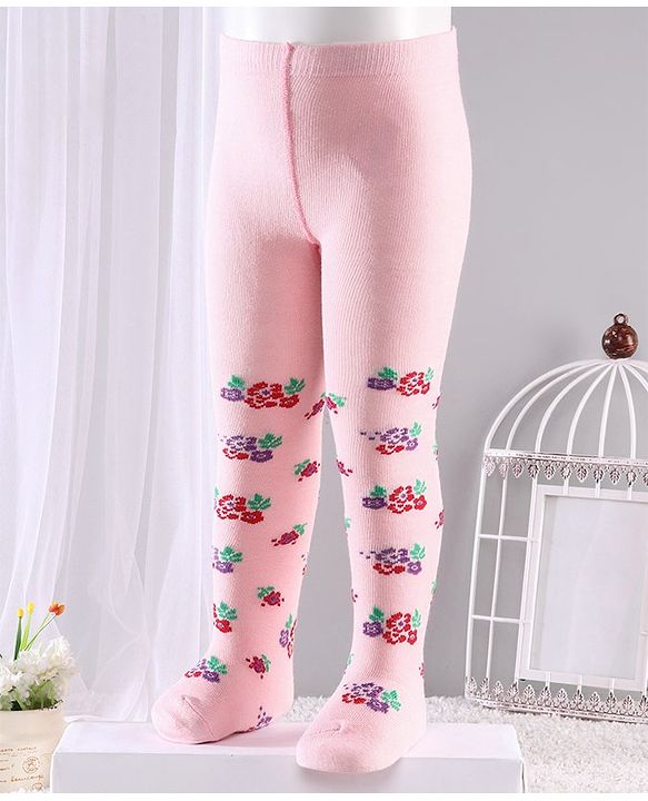 Cute Walk by Babyhug Anti-bacterial Footed Tights Floral Design - Pink