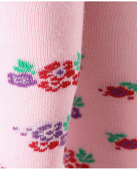 Cute Walk by Babyhug Anti-bacterial Footed Tights Floral Design - Pink