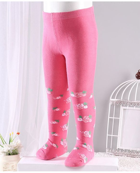 Cute Walk by Babyhug Anti-bacterial Footed Tights Floral Design - Pink