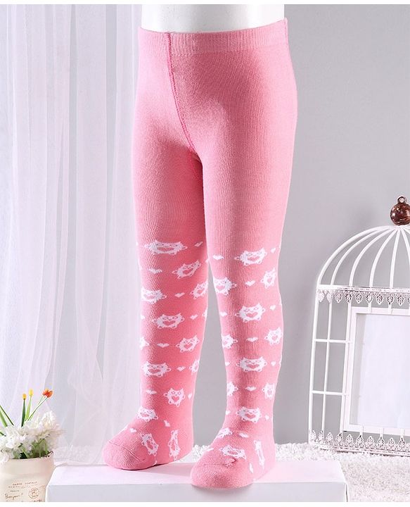 Cute Walk by Babyhug Anti-bacterial Footed Tights Kitty Design - Pink