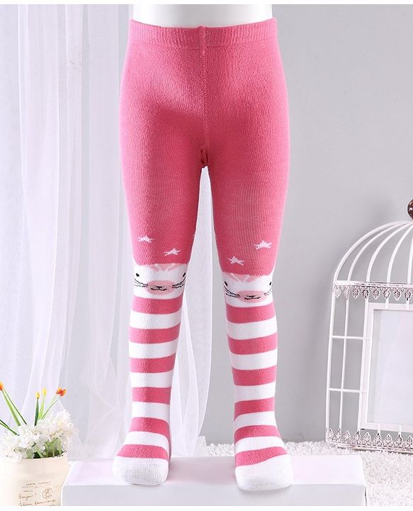 Cute Walk by Babyhug Anti-bacterial Striped Footed Tights - Pink