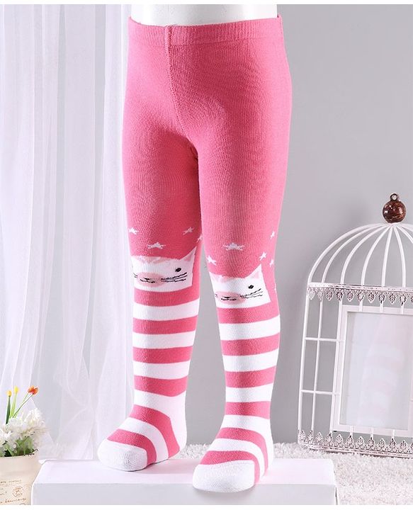 Cute Walk by Babyhug Anti-bacterial Striped Footed Tights - Pink