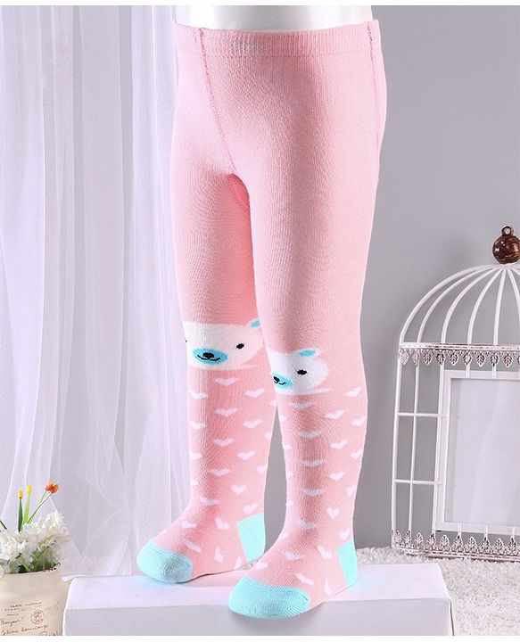 Cute Walk by Babyhug Anti-bacterial Footed Tights Teddy Design - Pink