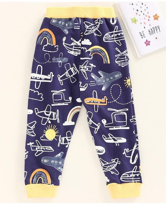 Babyhug Full Length Lounge Pant Aeroplane Print - Navy Blue