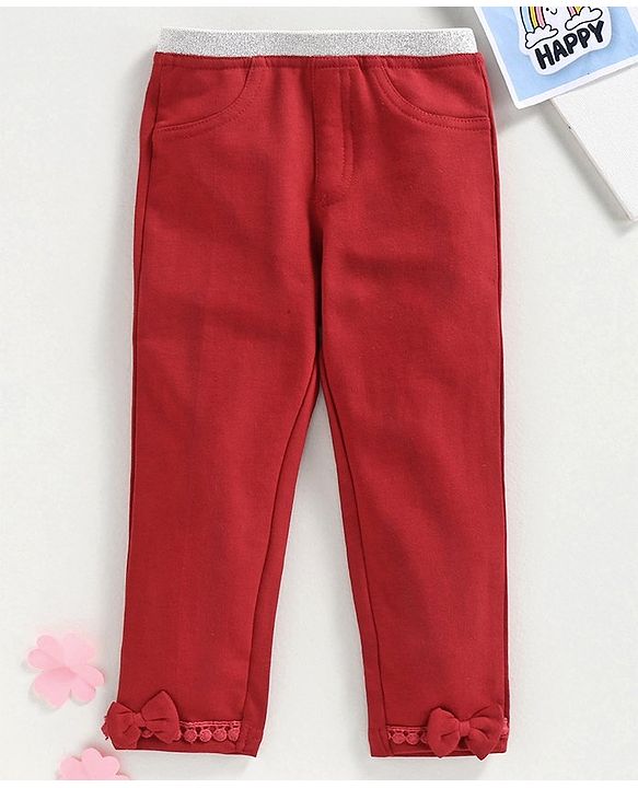 Babyhug Ankle Length Leggings Bow Applique - Maroon
