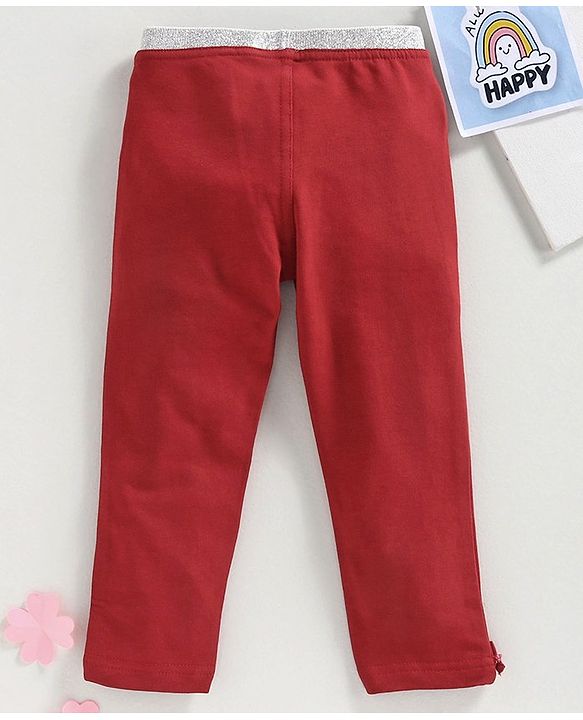 Babyhug Ankle Length Leggings Bow Applique - Maroon