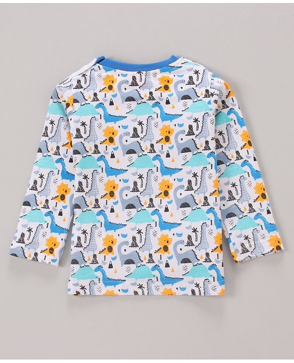 Babyhug Full Sleeves Tee Dino Print Pack of 3  - Teal White - 6-9m White