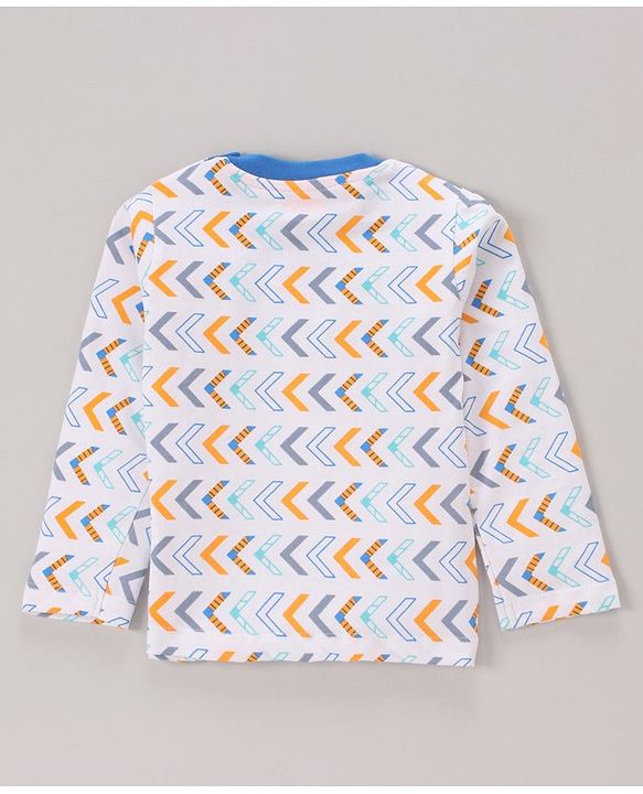 Babyhug Full Sleeves Tee Dino Print Pack of 3  - Teal White - 6-9m White