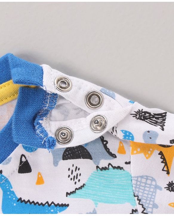 Babyhug Full Sleeves Tee Dino Print Pack of 3  - Teal White - 6-9m White