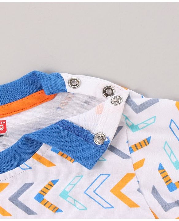 Babyhug Full Sleeves Tee Dino Print Pack of 3  - Teal White - 6-9m White