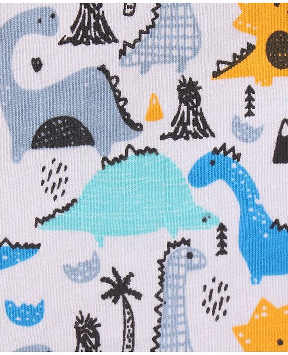 Babyhug Full Sleeves Tee Dino Print Pack of 3  - Teal White - 6-9m White