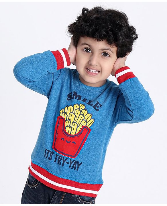 Babyhug Full Sleeves Sweatshirt Fries Print - Blue