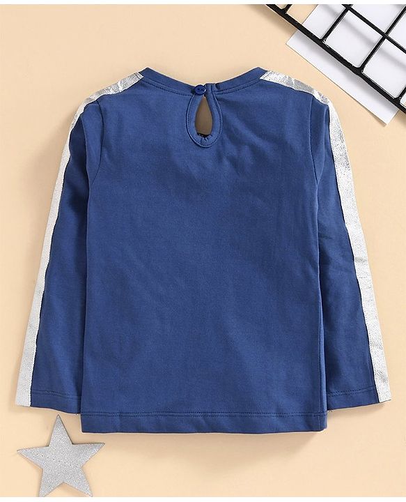 Babyhug Full Sleeves Glitter Embellished Top - Blue