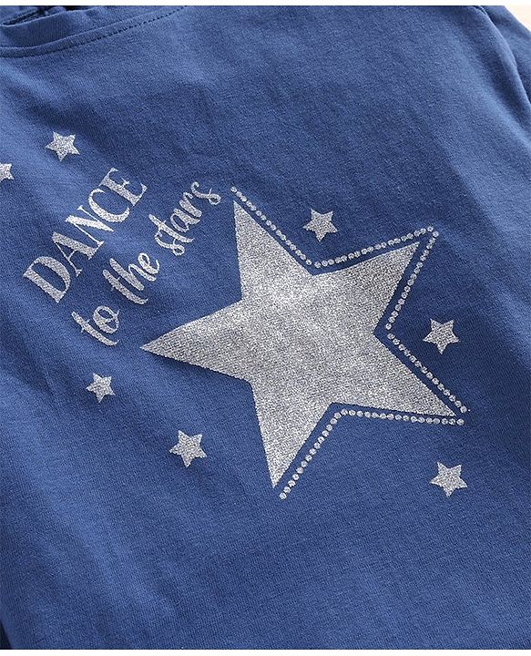 Babyhug Full Sleeves Glitter Embellished Top - Blue