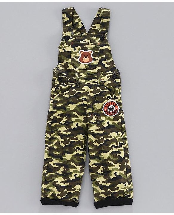 Babyhug Dungaree with Inner Tee Camouflage Print - Green Grey