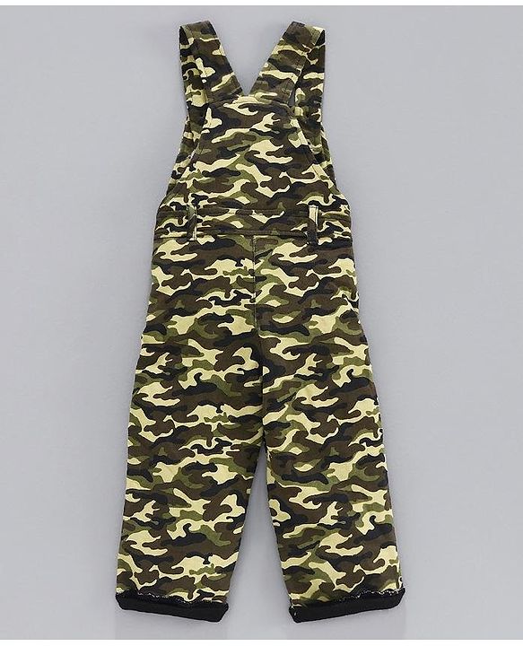 Babyhug Dungaree with Inner Tee Camouflage Print - Green Grey
