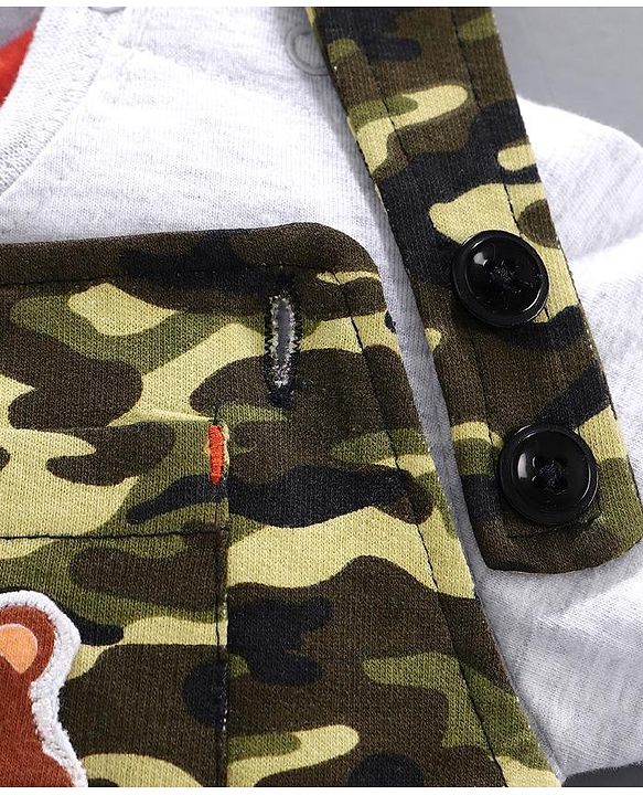 Babyhug Dungaree with Inner Tee Camouflage Print - Green Grey