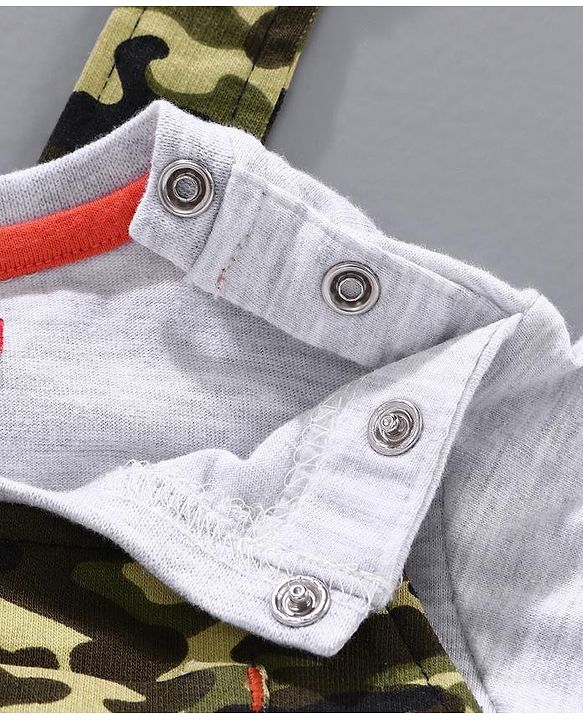 Babyhug Dungaree with Inner Tee Camouflage Print - Green Grey
