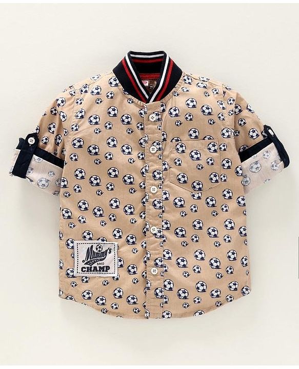 Babyhug Full Sleeves Shirt Football Print - Brown