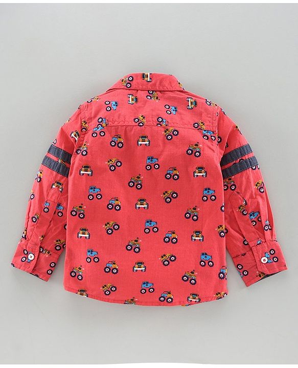 Babyhug Full Sleeves Shirt Allover Vehicle Print - Coral