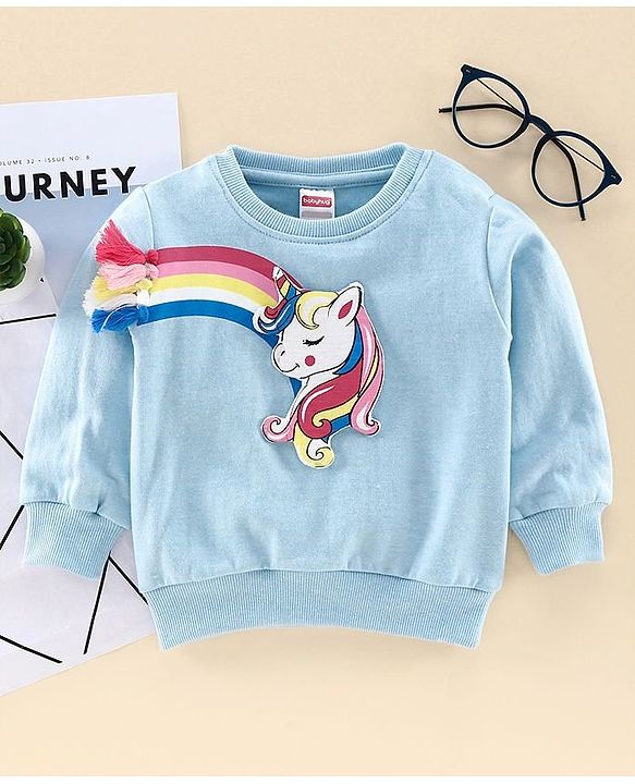 Babyhug Full Sleeves Sweatshirt Unicorn Print - Blue