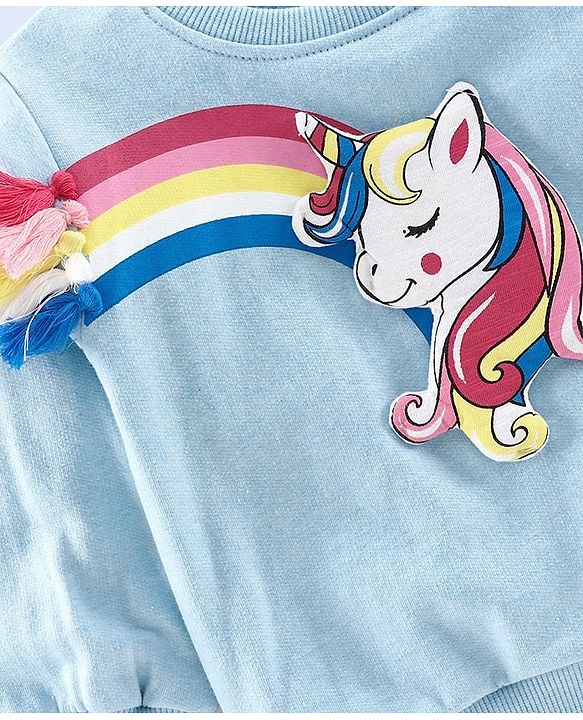 Babyhug Full Sleeves Sweatshirt Unicorn Print - Blue