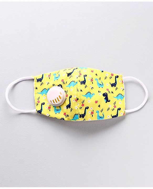 Babyhug 2 to 4 Years Printed Face Mask with Carbon Filter and Breathing Valve Yellow Blue - Pack of 2