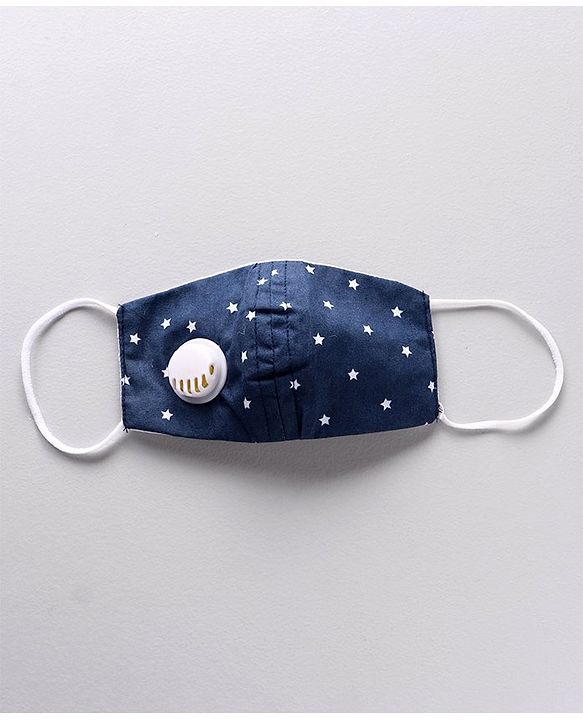 Babyhug 4 to 8 Years Printed Face Mask with Carbon Filter and Breathing Valve Light & Navy Blue - Pack of 2