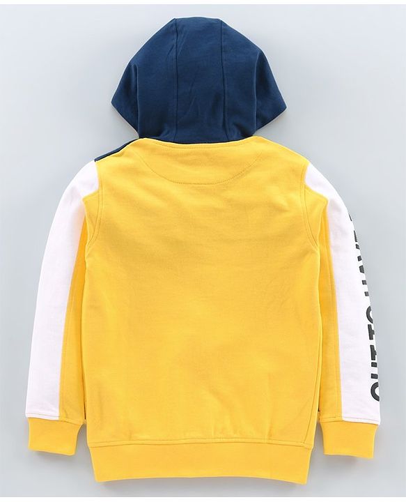 Pine Kids Full Sleeves Biowashed Hooded Sweat Jacket Numeric 20 Patch - Yellow Navy Blue