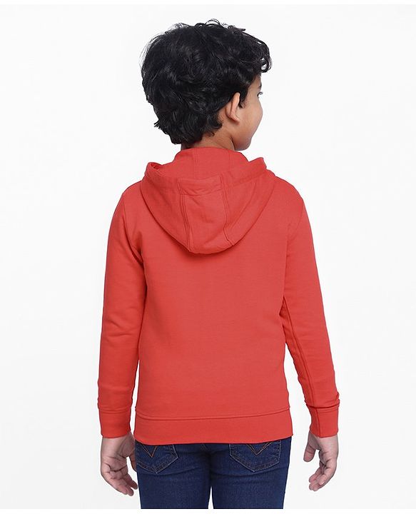 Pine Kids Full Sleeves Biowashed Hooded Sweat Jacket - Red
