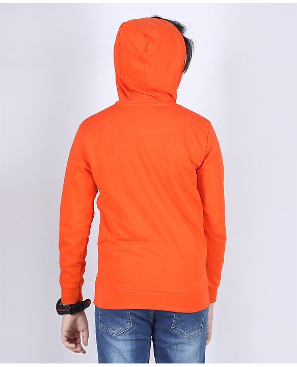 Pine Kids Full Sleeves Biowashed Hooded Sweat Jacket - Orange